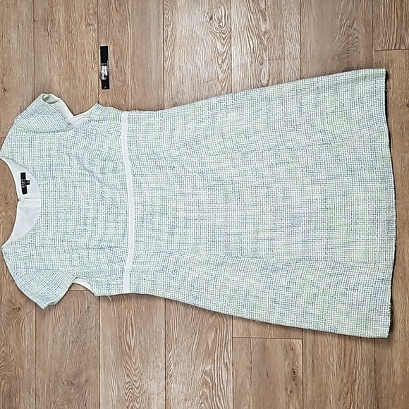 NWT Alex Marie Star Ivory Blue Green Tweed Cap Sleeve Knee Length Sheath Dress - Picture 2 of 16